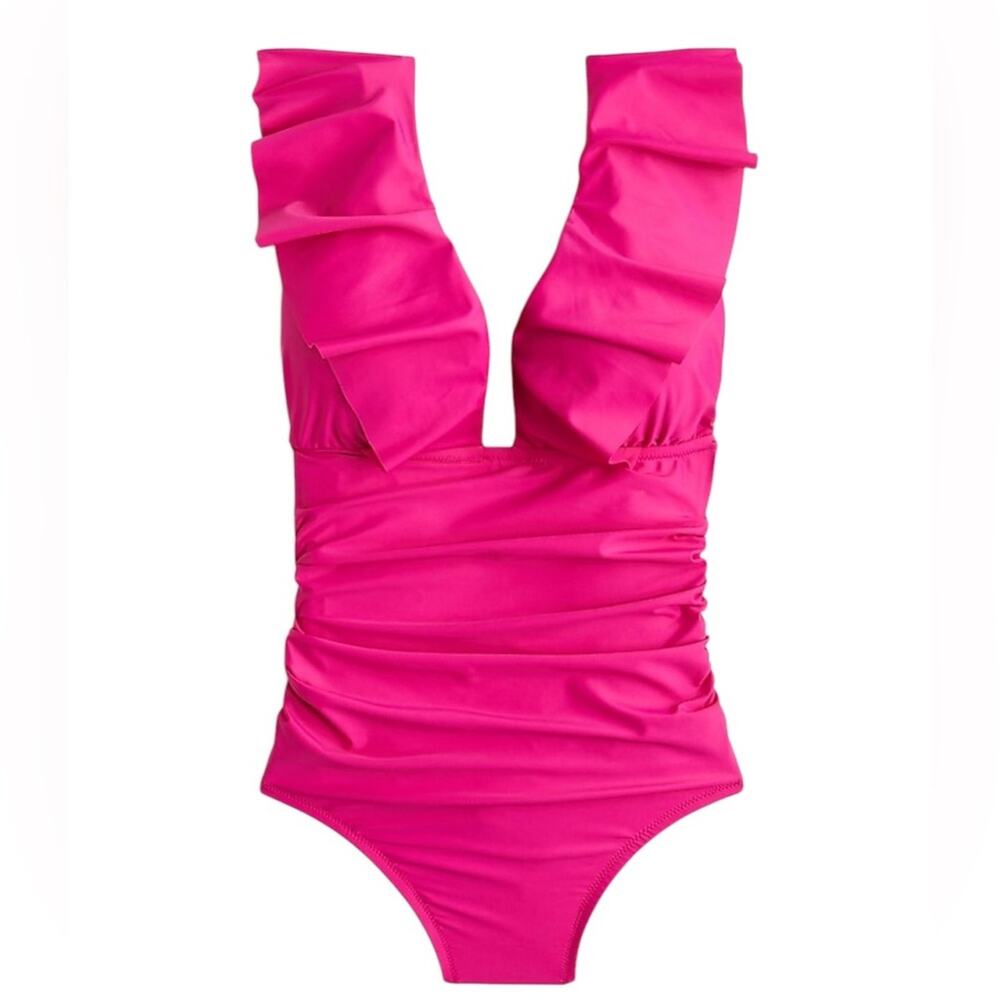 NWT J Crew Ruched Ruffled One Piece Bathing Suit Swim Fuchsia Size 4